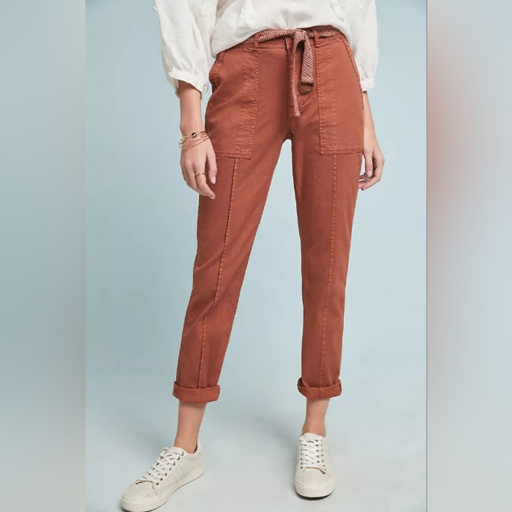 Anthropologie Rust Orange Wanderer Linen Blend Utility Pants Size 26